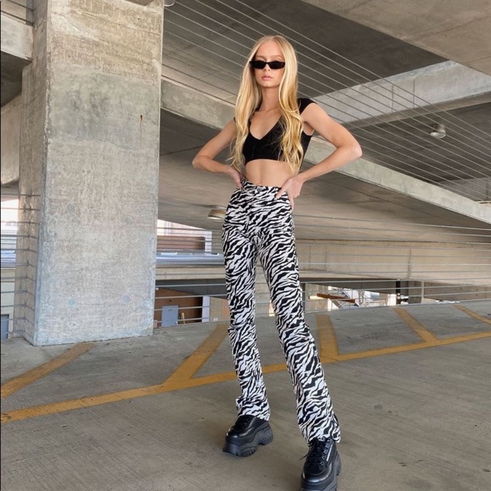 Y2k zebra print flare pants